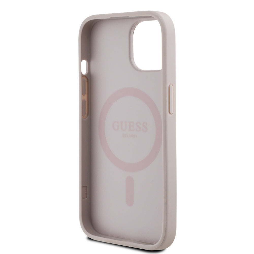 Guess iPhone 15 Orjinal Lisanslı M-safe Yazı Logolu Circle Classic Kılıf