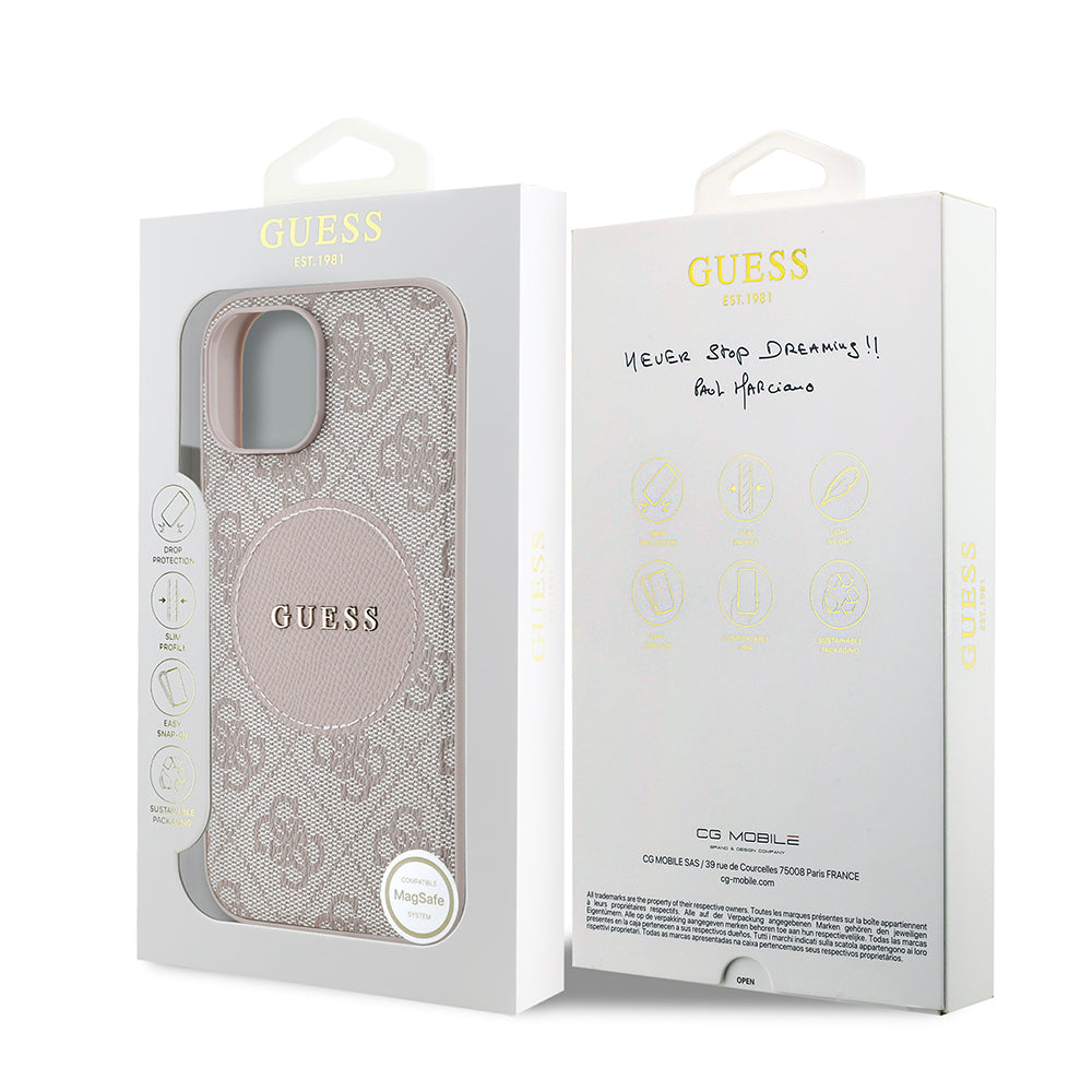 Guess iPhone 15 Orjinal Lisanslı M-safe Yazı Logolu Circle Classic Kılıf
