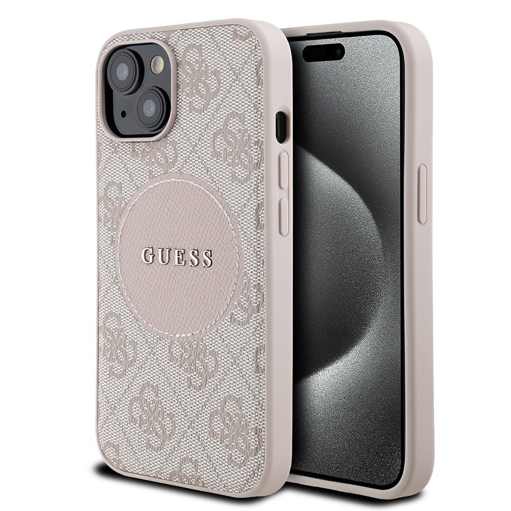 Guess iPhone 15 Orjinal Lisanslı M-safe Yazı Logolu Circle Classic Kılıf
