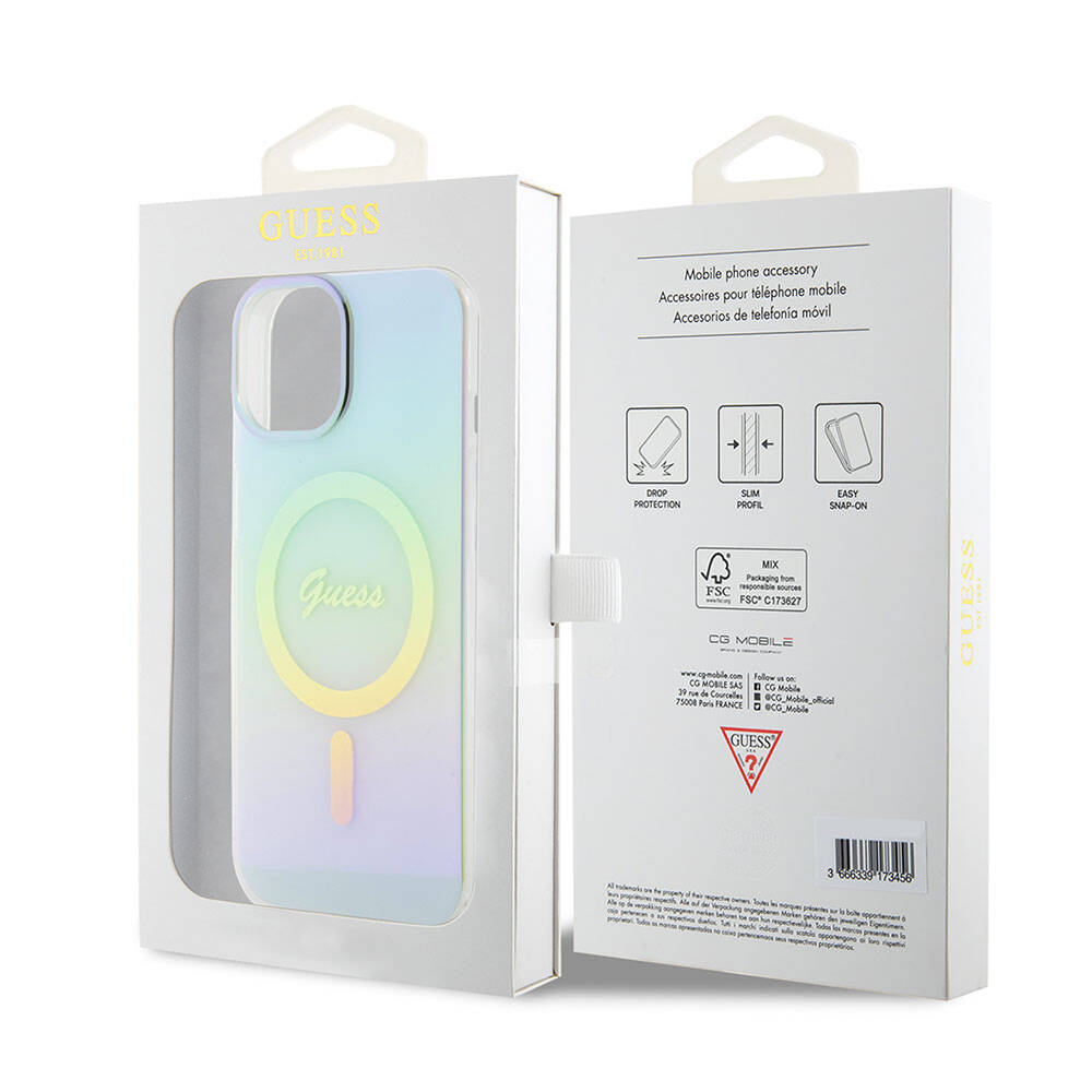 Guess iPhone 15 Orjinal Lisanslı Magsafe Şarj Özellikli Yazı Logolu Iridescent Telefon Kılıfı - 14