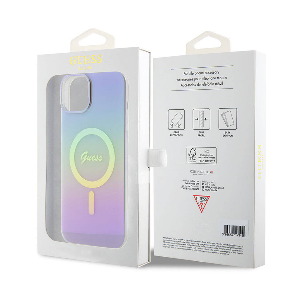 Guess iPhone 15 Orjinal Lisanslı Magsafe Şarj Özellikli Yazı Logolu Iridescent Telefon Kılıfı - 21