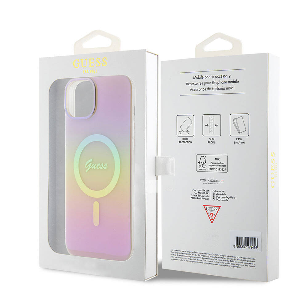 Guess iPhone 15 Orjinal Lisanslı Magsafe Şarj Özellikli Yazı Logolu Iridescent Telefon Kılıfı - 28