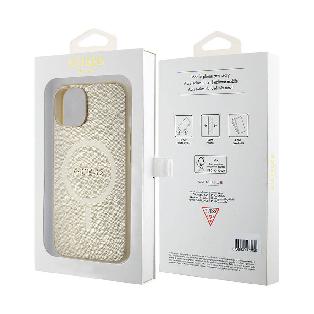 Guess iPhone 15 Orjinal Lisanslı Magsafe Şarj Özellikli Yazı Logolu Saffiano Telefon Kılıfı - 8