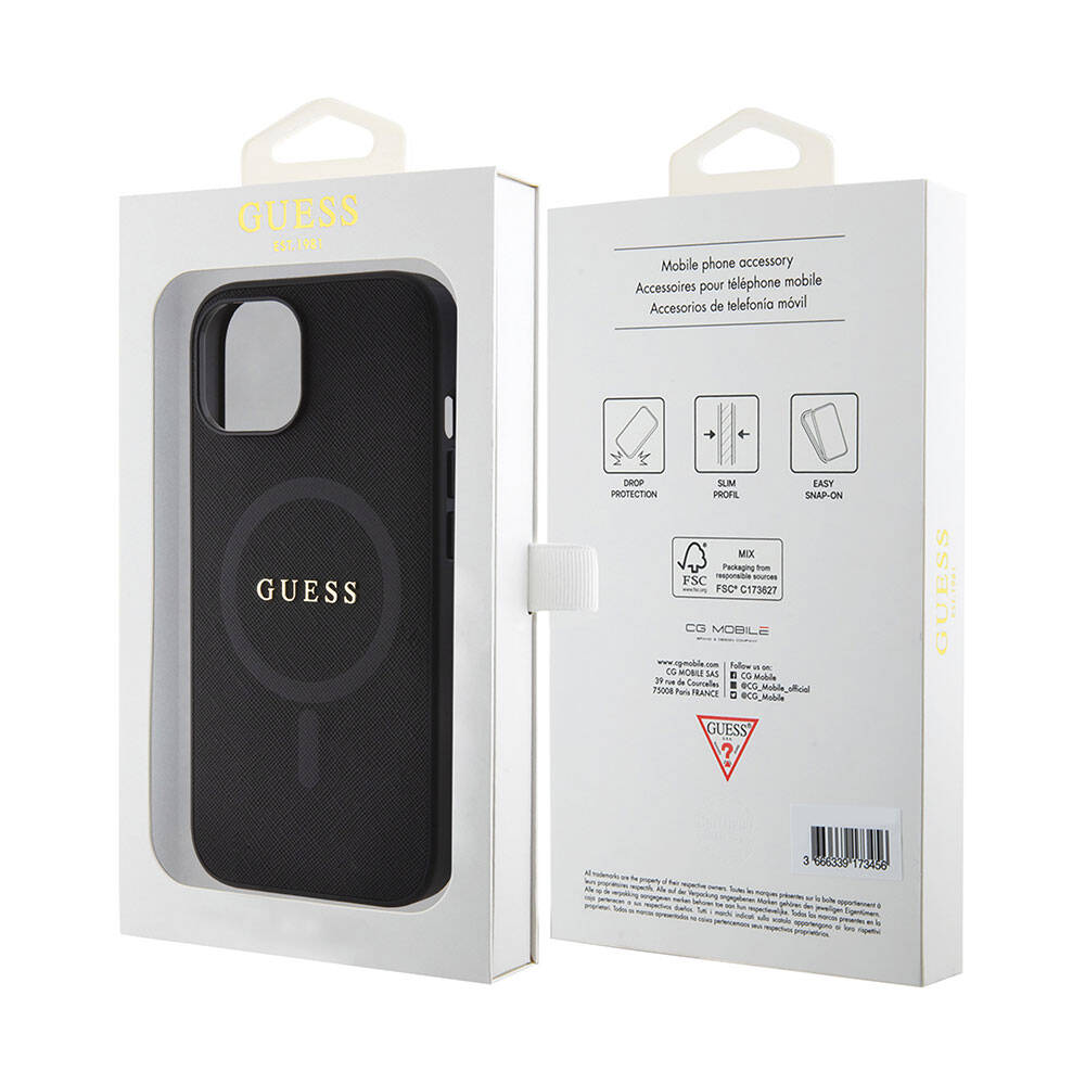 Guess iPhone 15 Orjinal Lisanslı Magsafe Şarj Özellikli Yazı Logolu Saffiano Telefon Kılıfı - 7