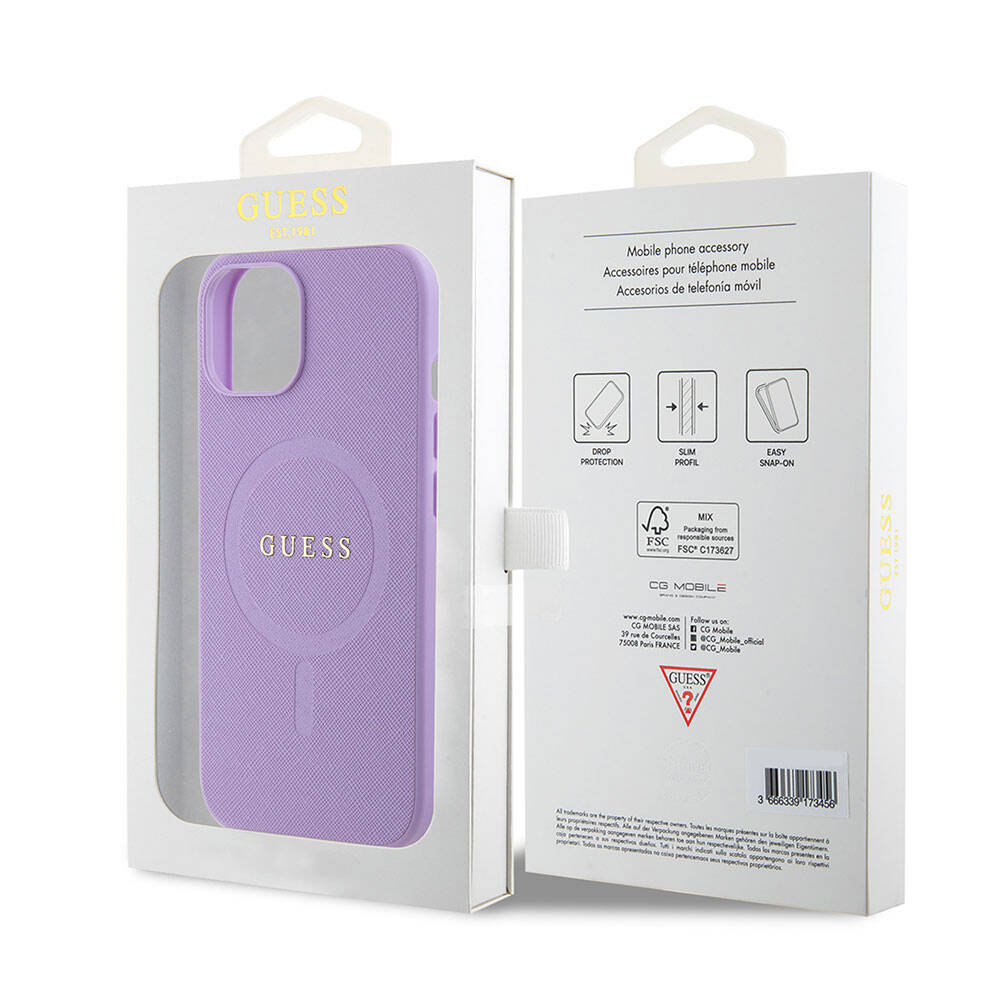 Guess iPhone 15 Orjinal Lisanslı Magsafe Şarj Özellikli Yazı Logolu Saffiano Telefon Kılıfı - 20