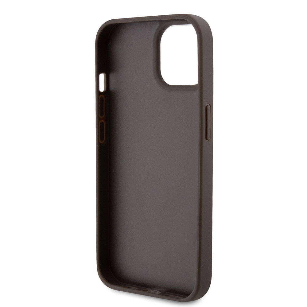 Guess iPhone 15 Orjinal Lisanslı PU Deri Taşlı Üçgen Logo 4G Desenli Strass Telefon Kılıfı - 12
