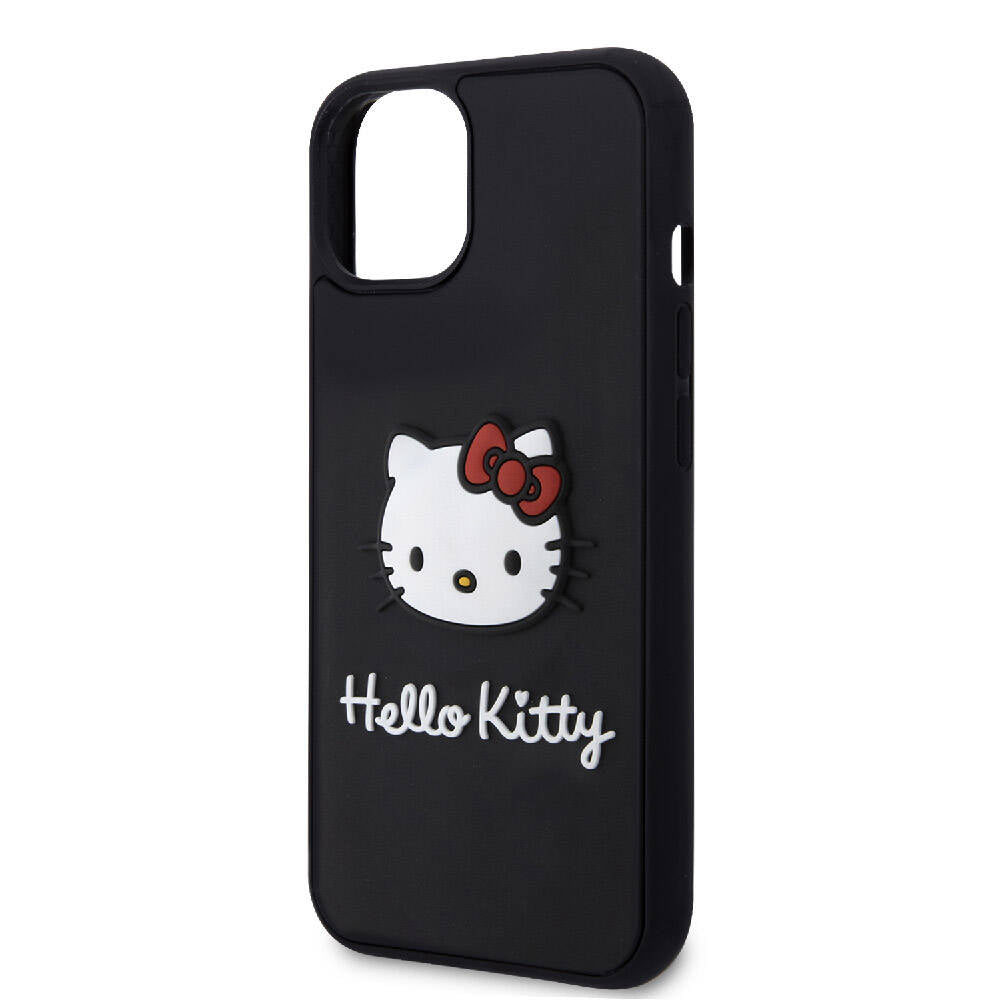 Hello Kitty iPhone 15 Orjinal Lisanslı Yazı ve İkonik Logolu 3D Rubber Kitty Head Kılıf