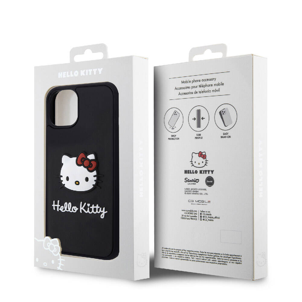Hello Kitty iPhone 15 Orjinal Lisanslı Yazı ve İkonik Logolu 3D Rubber Kitty Head Kılıf