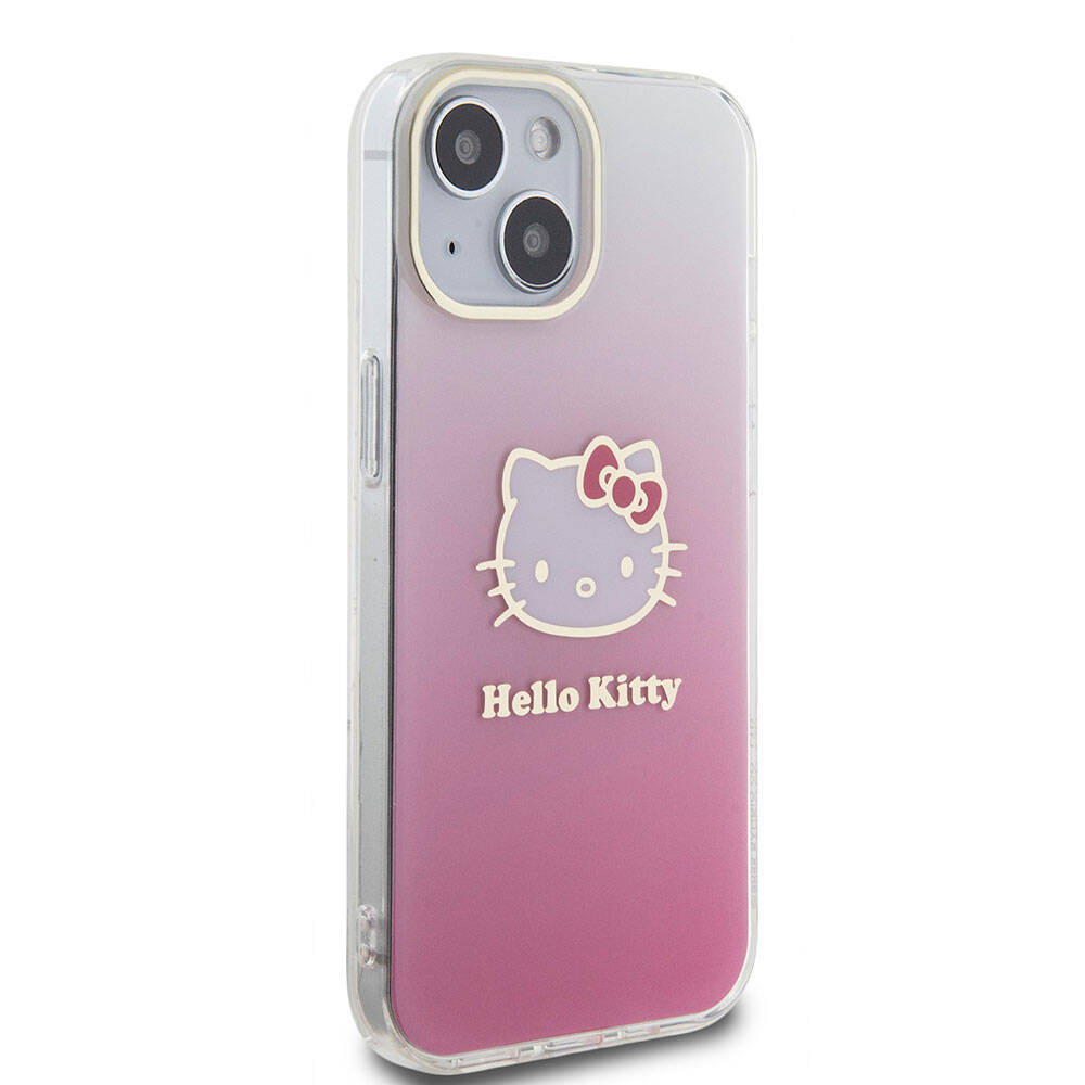 Hello Kitty iPhone 15 Orjinal Lisanslı Yazı ve İkonik Logolu Elektroplating Kaplama Gradyan Kılıf