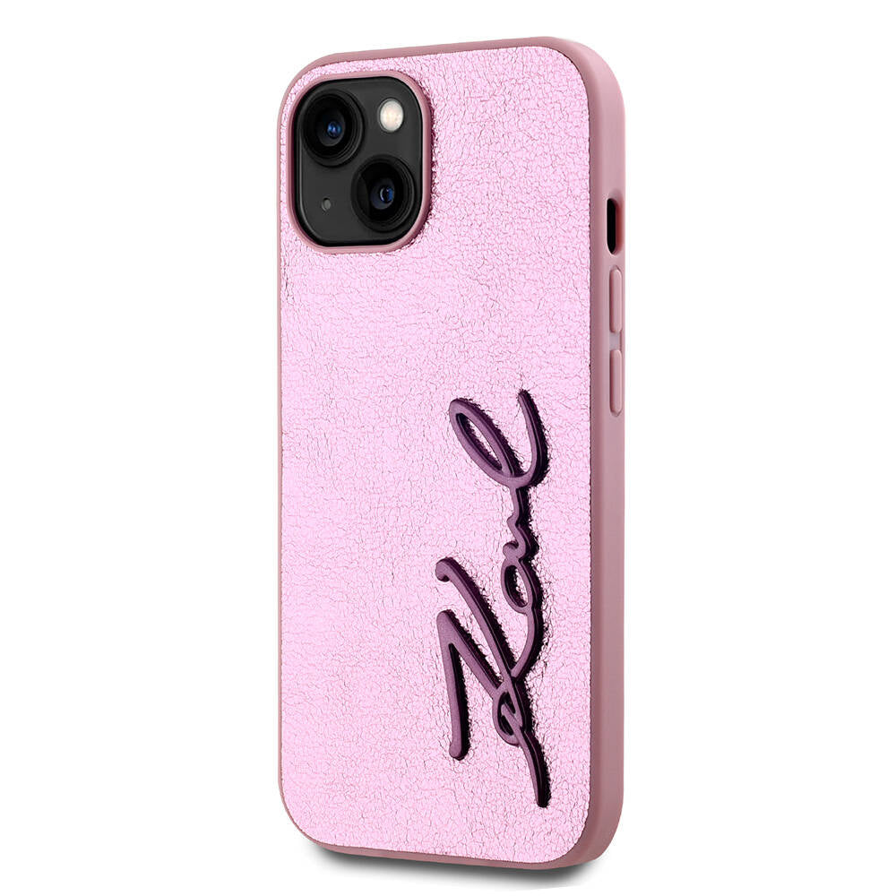 Karl Lagerfeld iPhone 15 Orjinal Lisanslı 3D KL Yazılı Tüylü Arka Yüzey Saffiano Rhinestones Telefon Kılıfı - 2