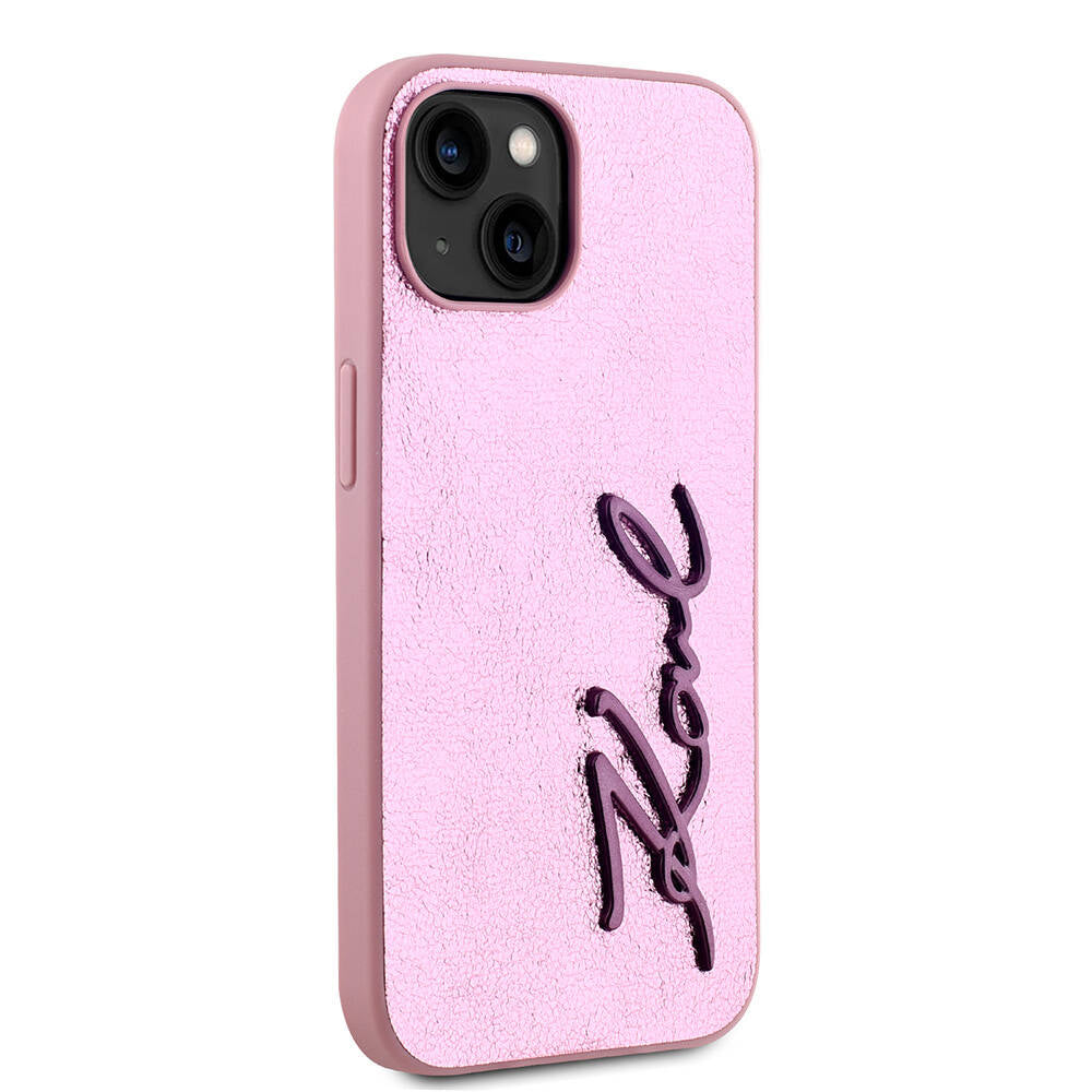 Karl Lagerfeld iPhone 15 Orjinal Lisanslı 3D KL Yazılı Tüylü Arka Yüzey Saffiano Rhinestones Telefon Kılıfı - 4