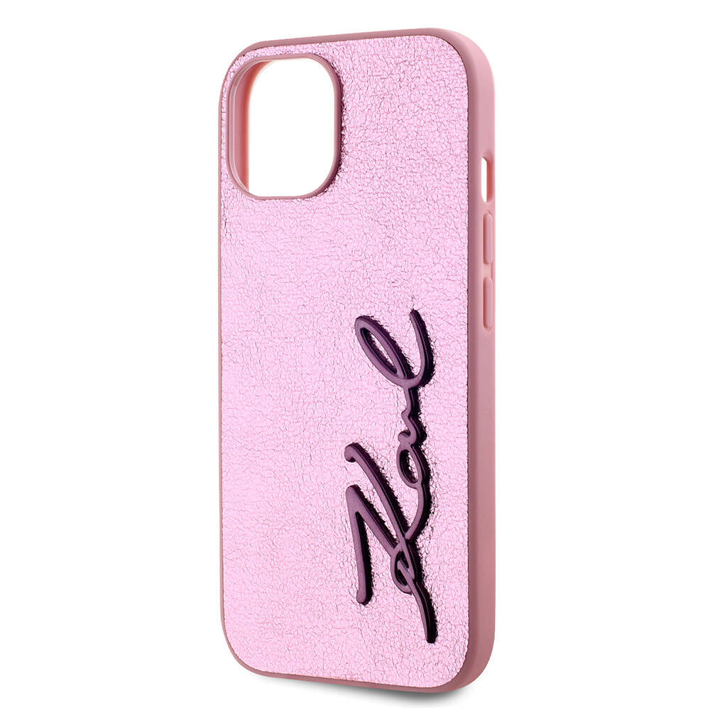 Karl Lagerfeld iPhone 15 Orjinal Lisanslı 3D KL Yazılı Tüylü Arka Yüzey Saffiano Rhinestones Telefon Kılıfı - 6