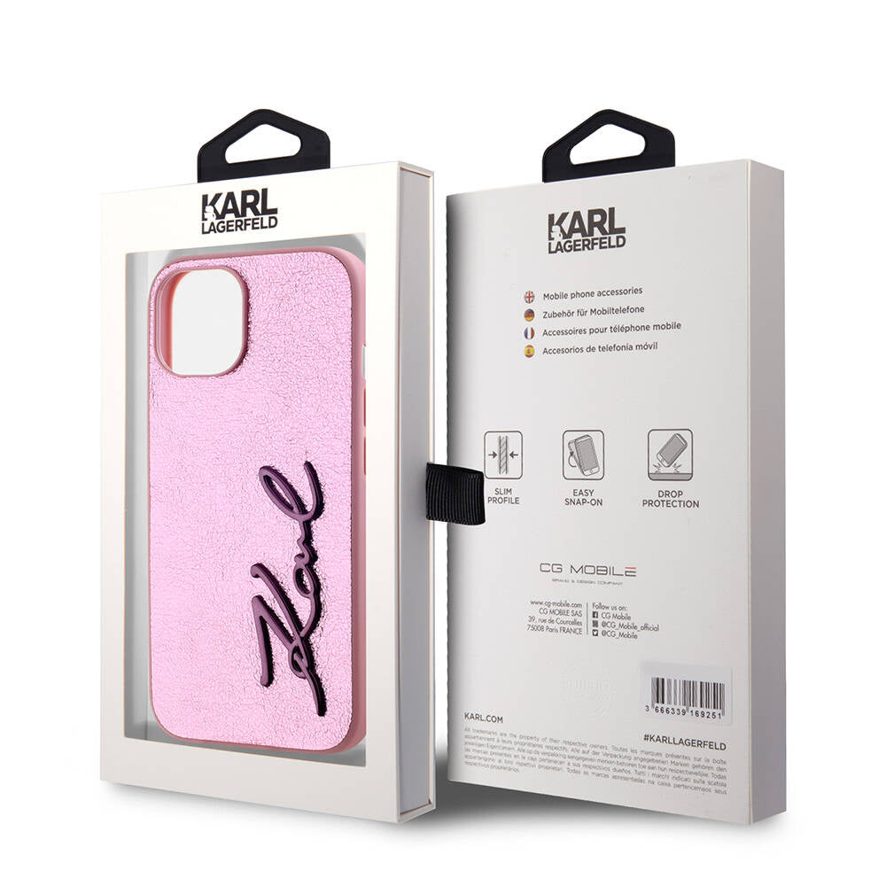 Karl Lagerfeld iPhone 15 Orjinal Lisanslı 3D KL Yazılı Tüylü Arka Yüzey Saffiano Rhinestones Telefon Kılıfı - 8