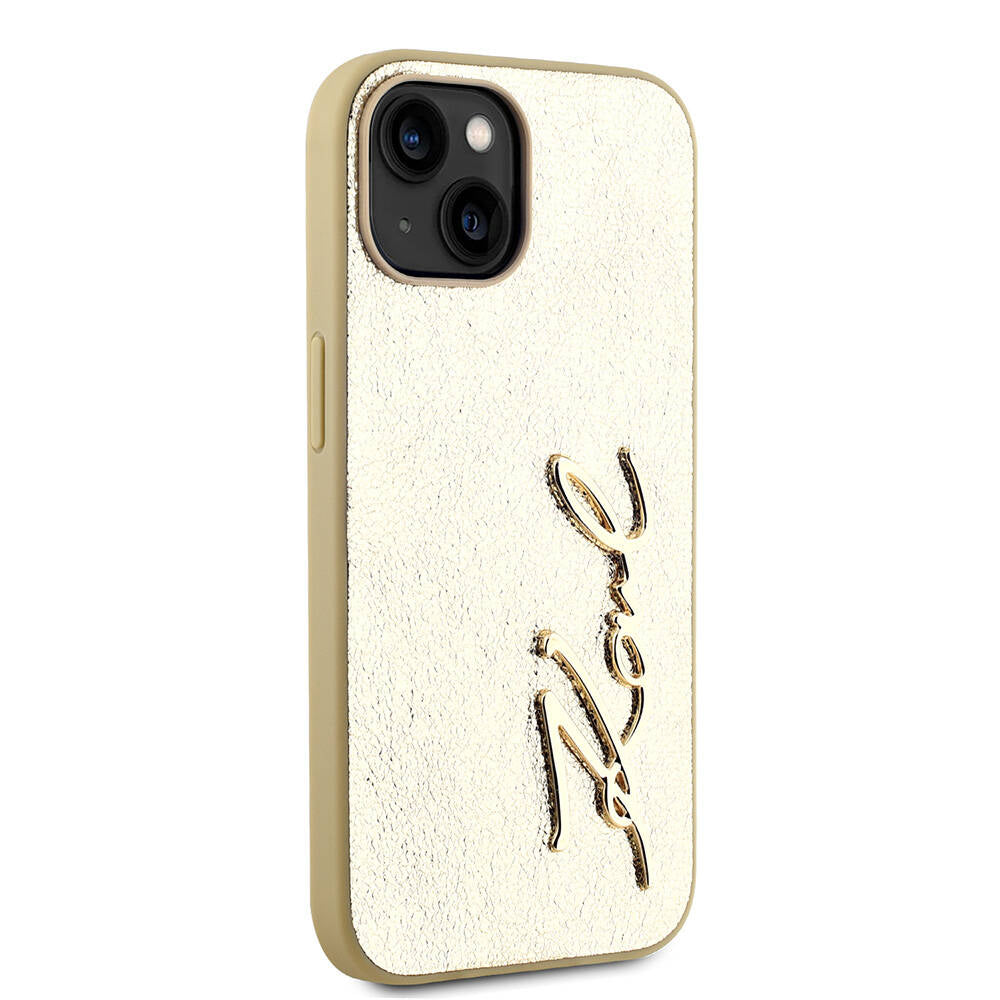 Karl Lagerfeld iPhone 15 Orjinal Lisanslı 3D KL Yazılı Tüylü Arka Yüzey Saffiano Rhinestones Telefon Kılıfı - 11