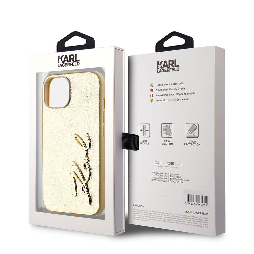 Karl Lagerfeld iPhone 15 Orjinal Lisanslı 3D KL Yazılı Tüylü Arka Yüzey Saffiano Rhinestones Telefon Kılıfı - 15