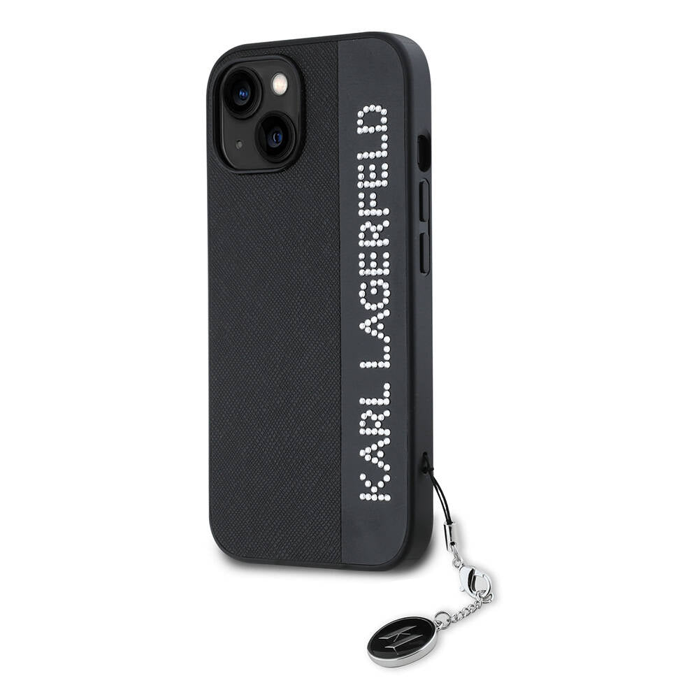 Karl Lagerfeld iPhone 15 Orjinal Lisanslı Anahtarlıklı Taşlı KL Yazılı Saffiano Rhinestones Telefon Kılıfı - 2