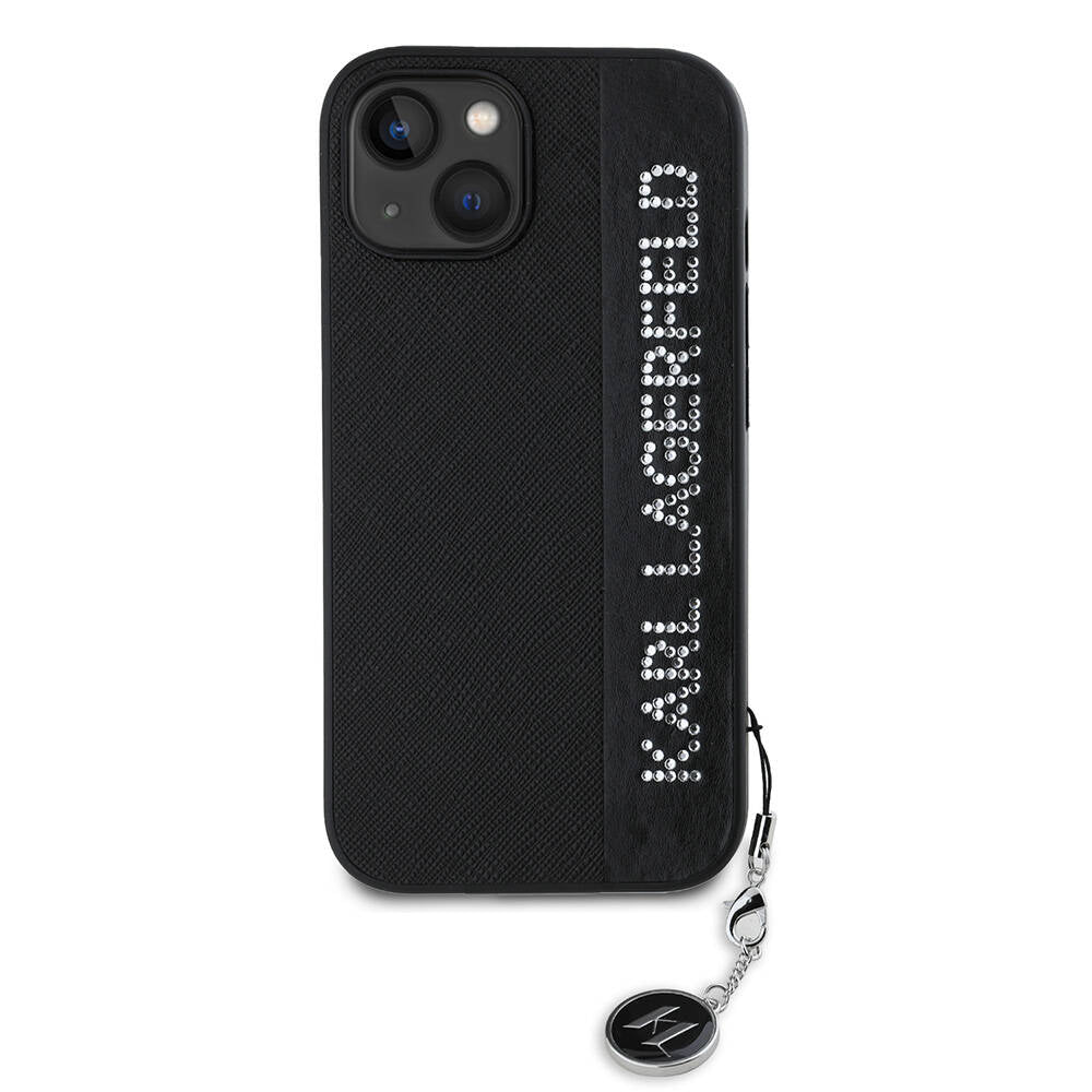 Karl Lagerfeld iPhone 15 Orjinal Lisanslı Anahtarlıklı Taşlı KL Yazılı Saffiano Rhinestones Telefon Kılıfı - 3