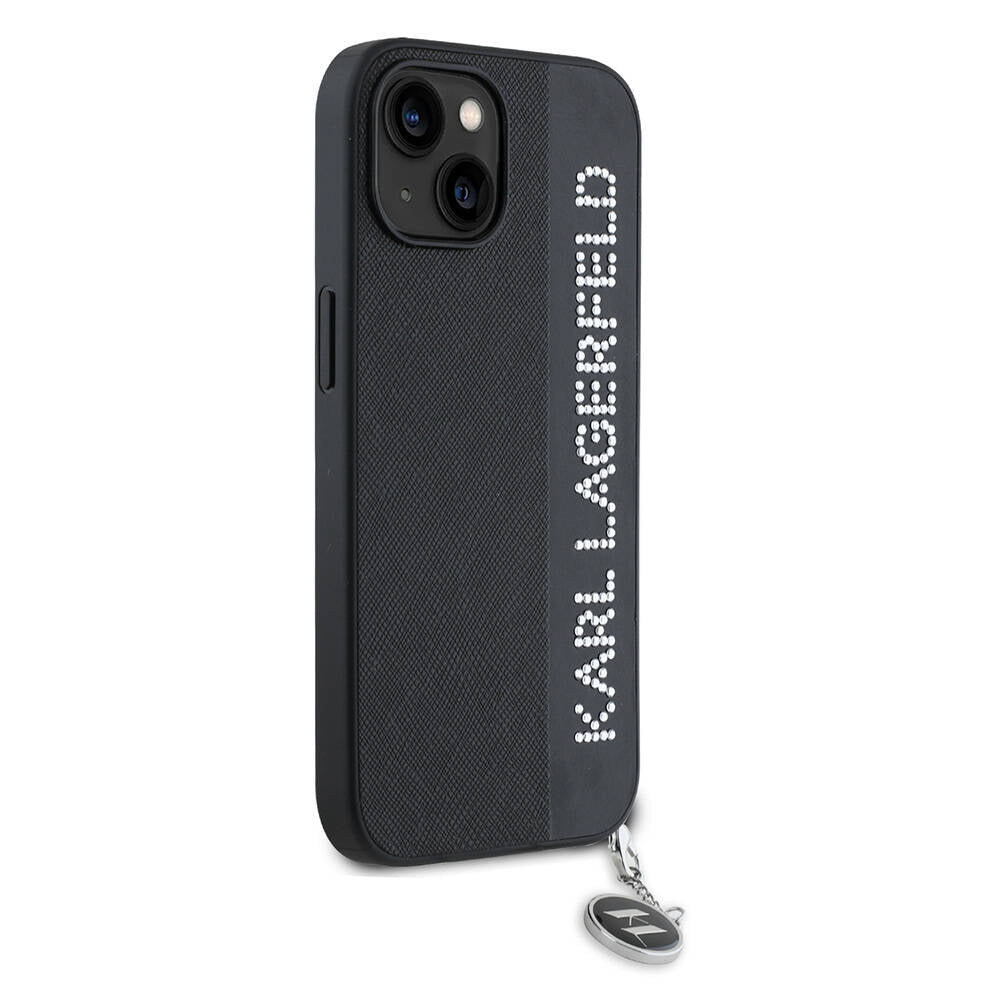 Karl Lagerfeld iPhone 15 Orjinal Lisanslı Anahtarlıklı Taşlı KL Yazılı Saffiano Rhinestones Telefon Kılıfı - 4