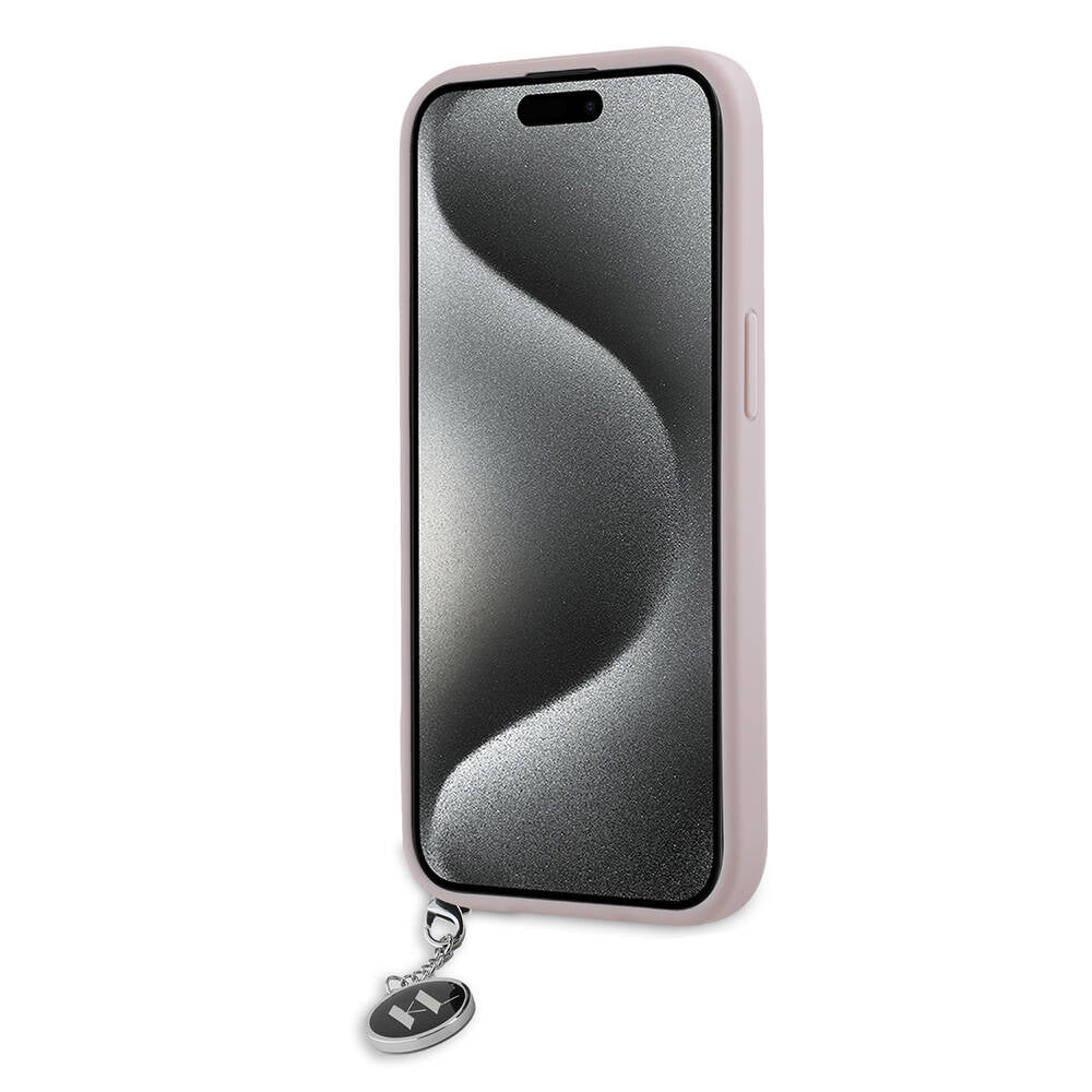 Karl Lagerfeld iPhone 15 Orjinal Lisanslı Anahtarlıklı Taşlı KL Yazılı Saffiano Rhinestones Telefon Kılıfı - 9