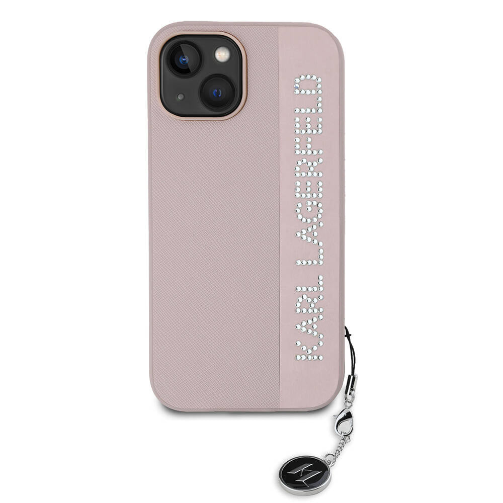 Karl Lagerfeld iPhone 15 Orjinal Lisanslı Anahtarlıklı Taşlı KL Yazılı Saffiano Rhinestones Telefon Kılıfı - 11