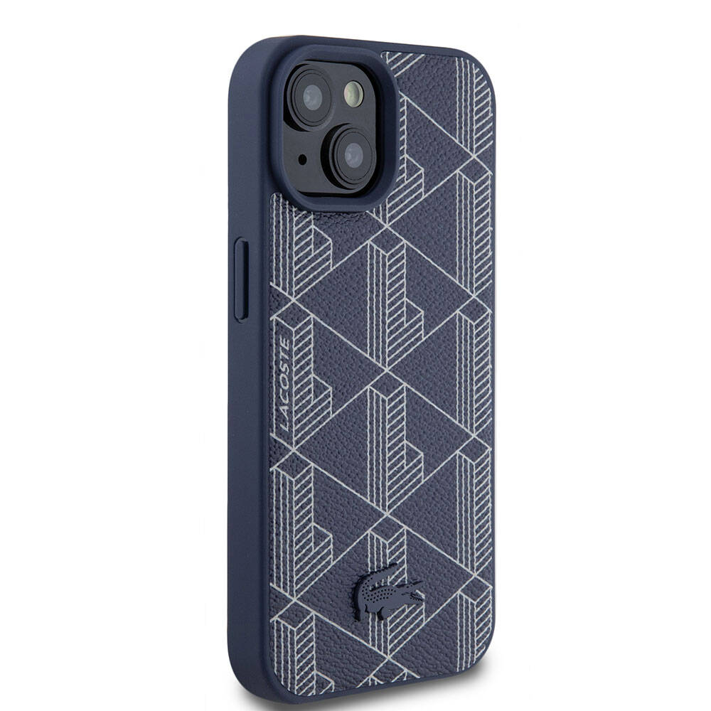 Lacoste iPhone 15 Orjinal Lisanslı M-safe Şarj Özellikli PU Deri Görünümlü Karışık Monogram Desenli Kılıf