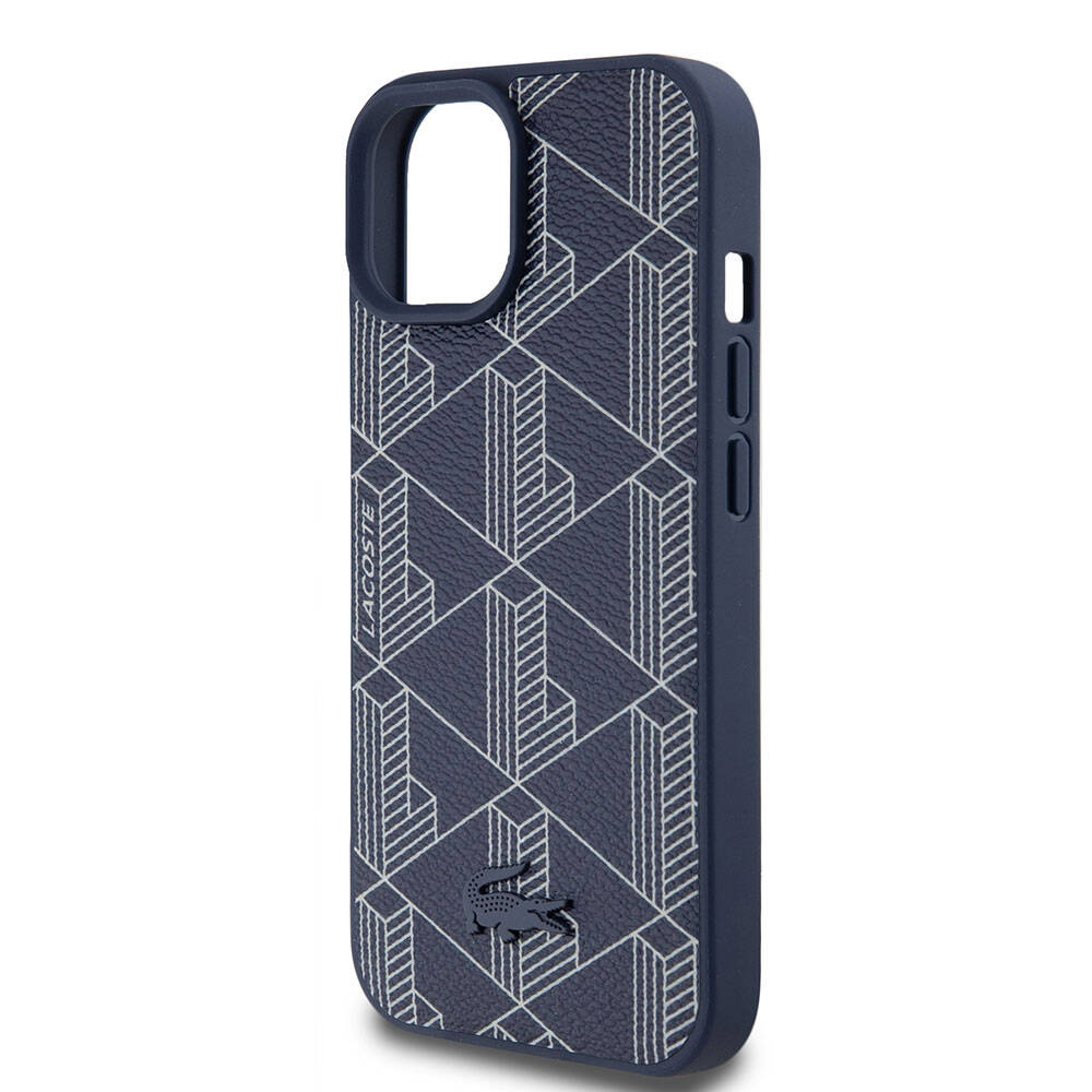 Lacoste iPhone 15 Orjinal Lisanslı M-safe Şarj Özellikli PU Deri Görünümlü Karışık Monogram Desenli Kılıf