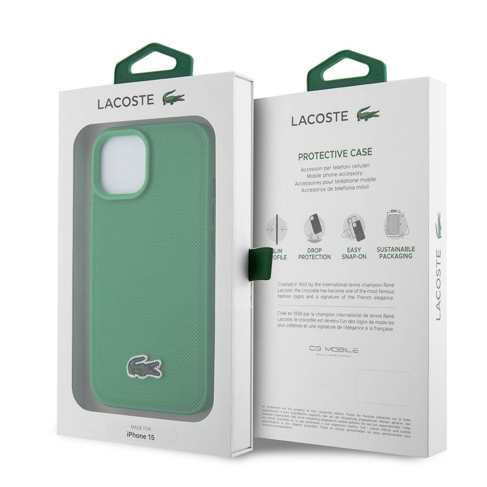 Lacoste iPhone 15 Orjinal Lisanslı PU Pike Desenli Arka Yüzey İkonik Timsah Dokuma Logolu Telefon Kılıfı - 8