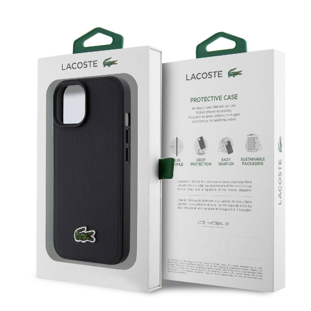 Lacoste iPhone 15 Orjinal Lisanslı PU Pike Desenli Arka Yüzey İkonik Timsah Dokuma Logolu Telefon Kılıfı - 15