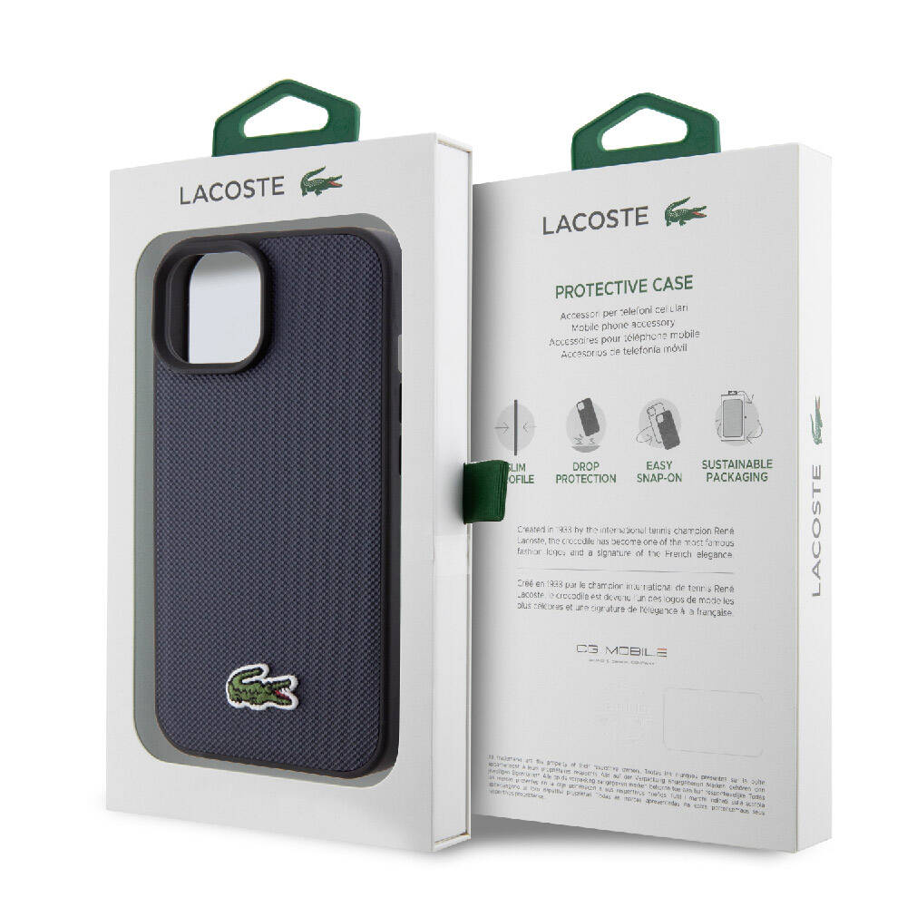 Lacoste iPhone 15 Orjinal Lisanslı PU Pike Desenli Arka Yüzey İkonik Timsah Dokuma Logolu Telefon Kılıfı - 22