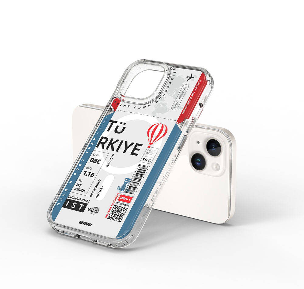 Wiwu Turkey B Serisi iPhone 15 M-safe Şarj Özellikli Bilet Desenli Telefon Kılıfı