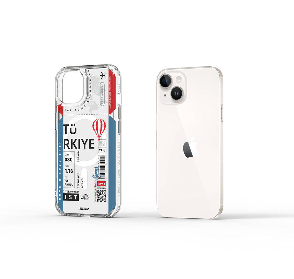 Wiwu Turkey B Serisi iPhone 15 M-safe Şarj Özellikli Bilet Desenli Telefon Kılıfı