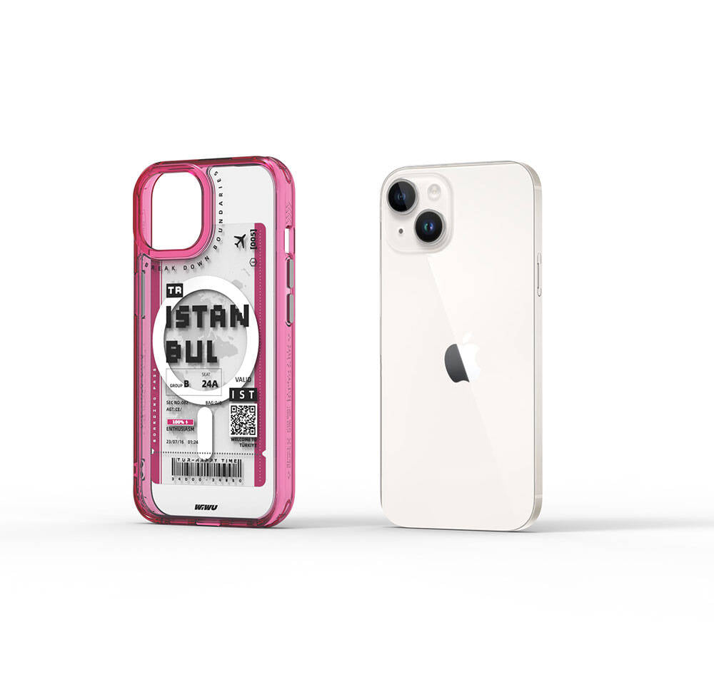 Wiwu Turkey B Serisi iPhone 15 M-safe Şarj Özellikli Bilet Desenli Telefon Kılıfı
