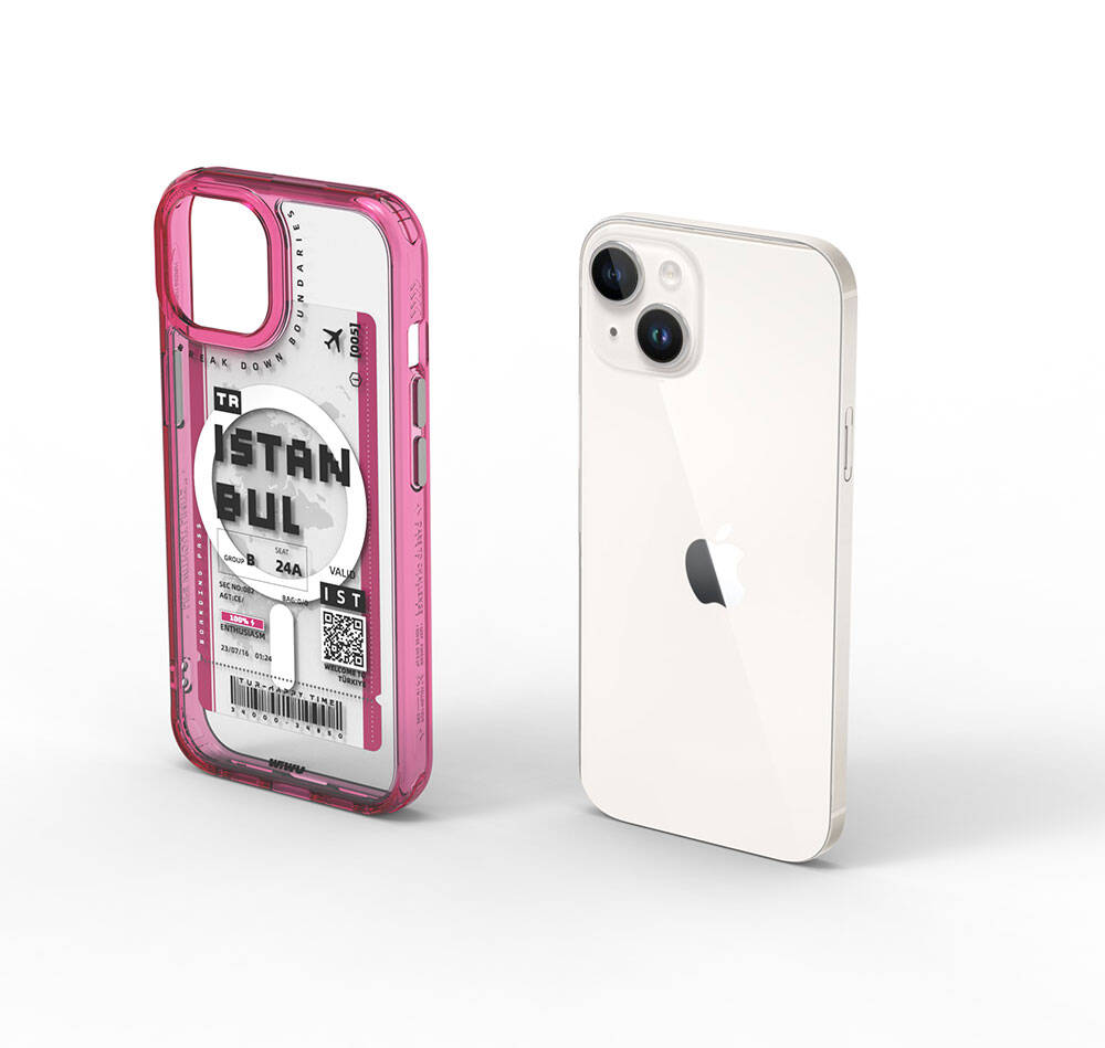 Wiwu Turkey B Serisi iPhone 15 M-safe Şarj Özellikli Bilet Desenli Telefon Kılıfı