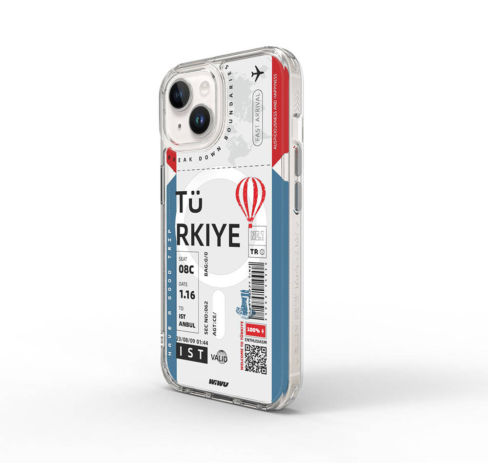 Wiwu Turkey B Serisi iPhone 15 M-safe Şarj Özellikli Bilet Desenli Telefon Kılıfı
