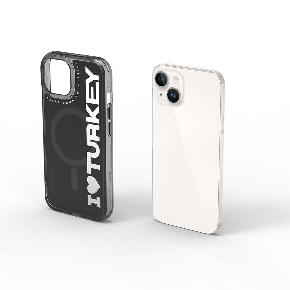Wiwu Turkey E Serisi iPhone 15 M-safe Şarj Özellikli I Love Turkey Yazı Desenli Telefon Kılıfı