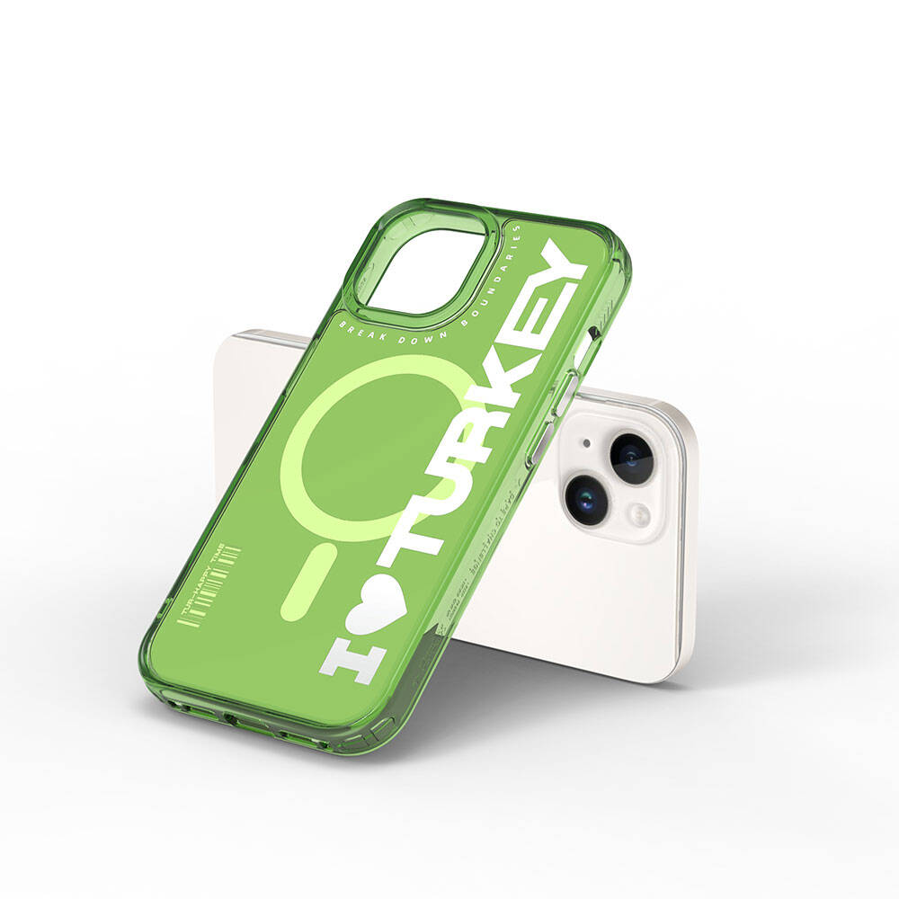 Wiwu Turkey E Serisi iPhone 15 M-safe Şarj Özellikli I Love Turkey Yazı Desenli Telefon Kılıfı