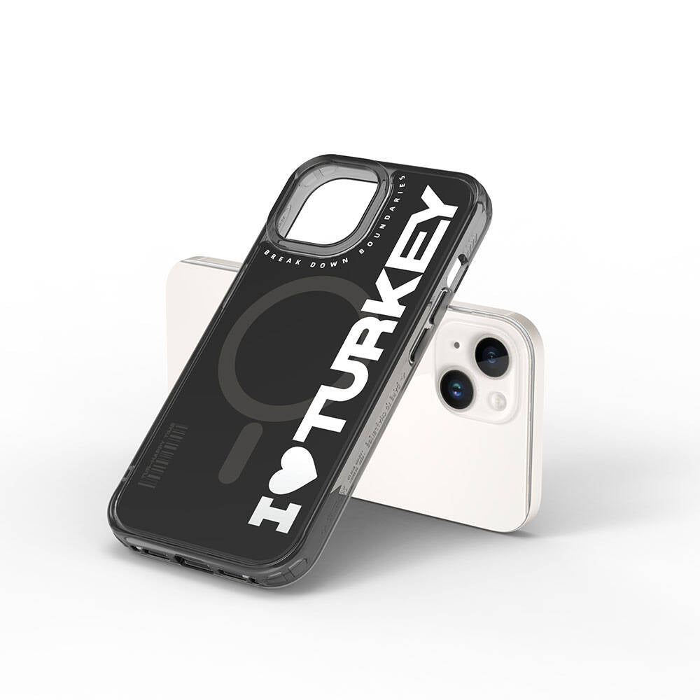 Wiwu Turkey E Serisi iPhone 15 M-safe Şarj Özellikli I Love Turkey Yazı Desenli Telefon Kılıfı