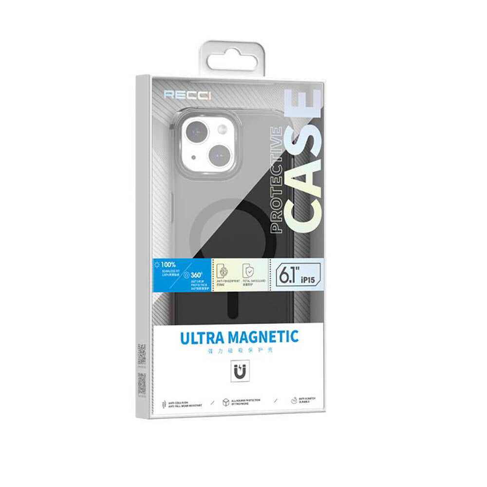 Recci Crystal Color Serisi iPhone 15 M-safe Şarj Özellikli Saydam Arka Yüzey Kılıf