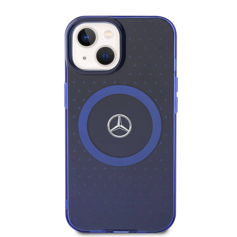 Mercedes Benz iPhone 15 Orjinal Lisanslı M-safe Şarj Özellikli Çift Katmanlı Mavi Yıldız Desenli Kılıf