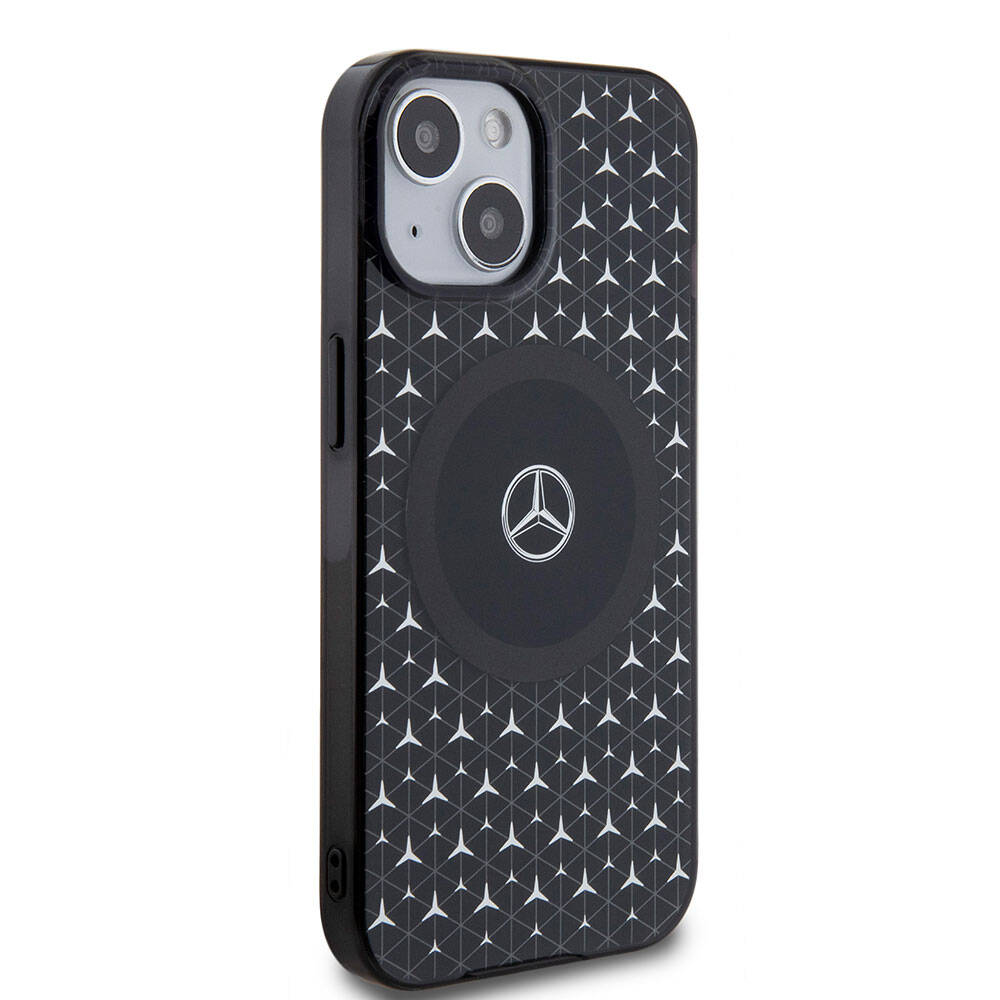 Mercedes Benz iPhone 15 Orjinal Lisanslı M-safe Şarj Özellikli Çift Katmanlı Mini Yıldız Desenli Kılıf