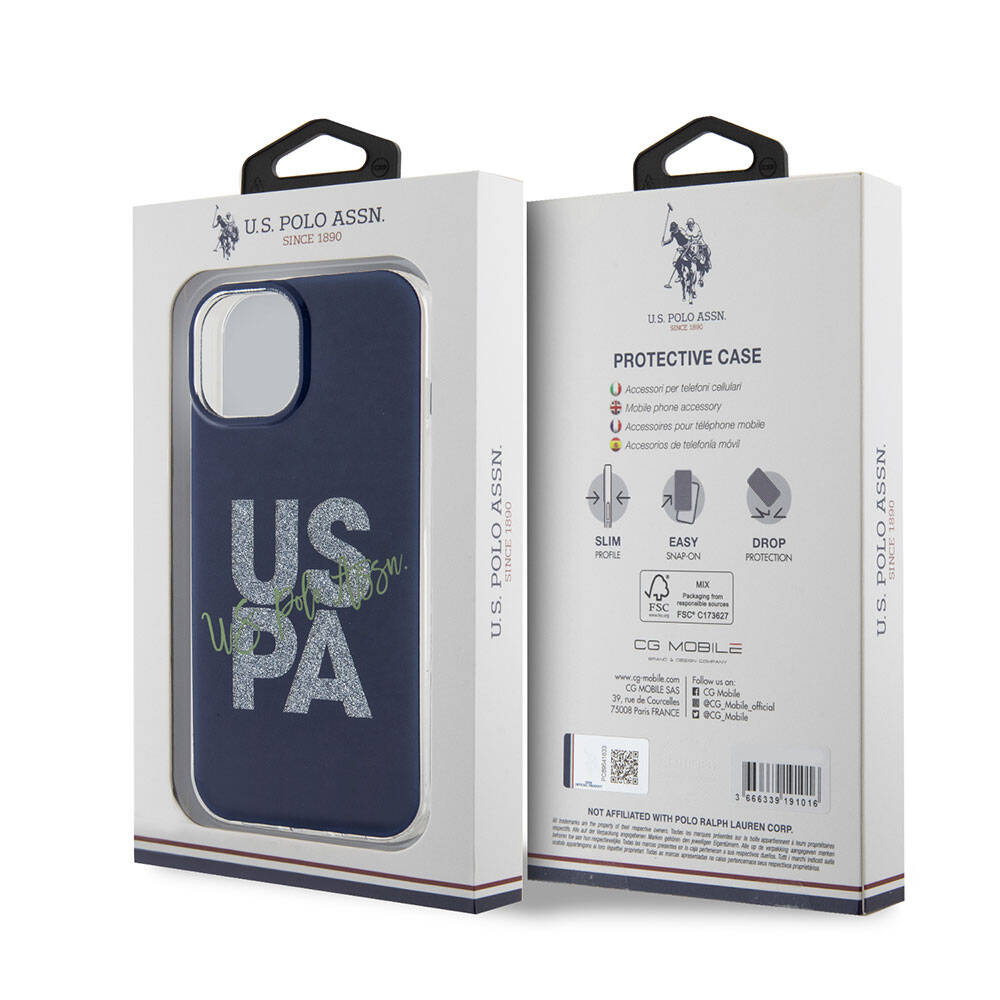 U.S. Polo Assn. iPhone 15 Orjinal Lisanslı Simli Parlak Alfabe Tasarım Telefon Kılıfı - 15
