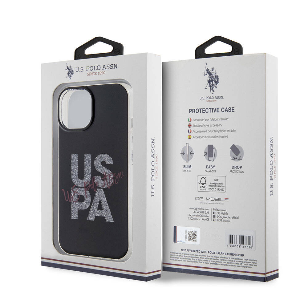 U.S. Polo Assn. iPhone 15 Orjinal Lisanslı Simli Parlak Alfabe Tasarım Telefon Kılıfı - 29