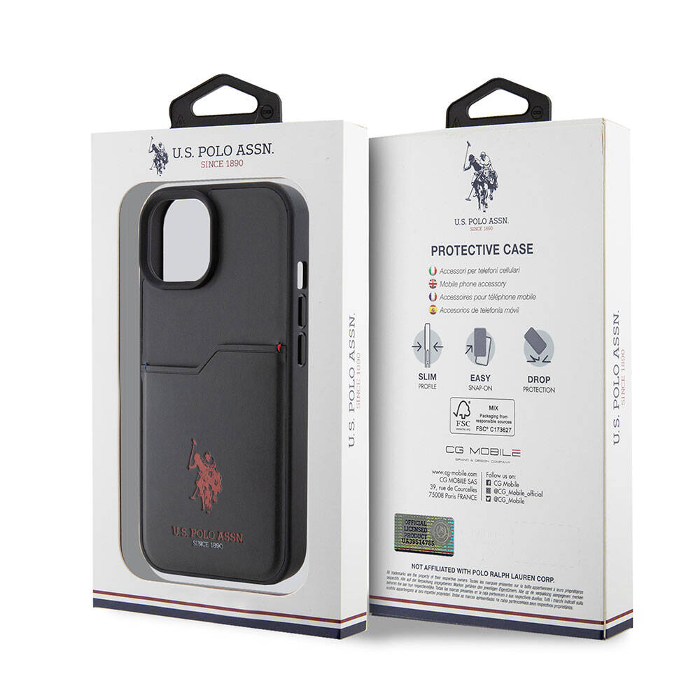 U.S. Polo Assn. iPhone 15 Orjinal Lisanslı Baskı Logolu PU Kartlıklı Telefon Kılıfı - 15