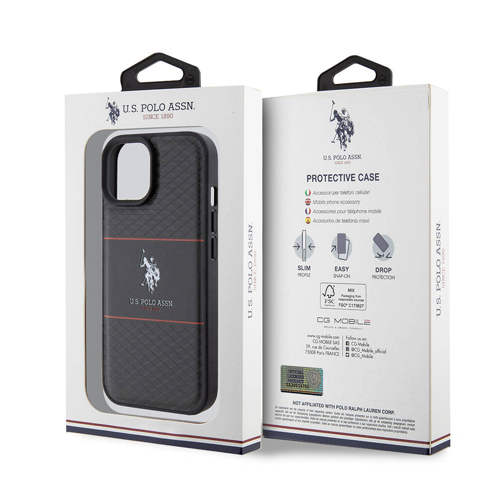 U.S. Polo Assn. iPhone 15 Orjinal Lisanslı Deri Şeritli Logo Dizayn Telefon Kılıfı - 15