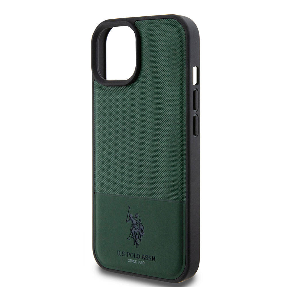 U.S. Polo Assn. iPhone 15 Orjinal Lisanslı Suni Deri Arka Yüzey Baskı Logolu Örgü Desenli Telefon Kılıfı - 6