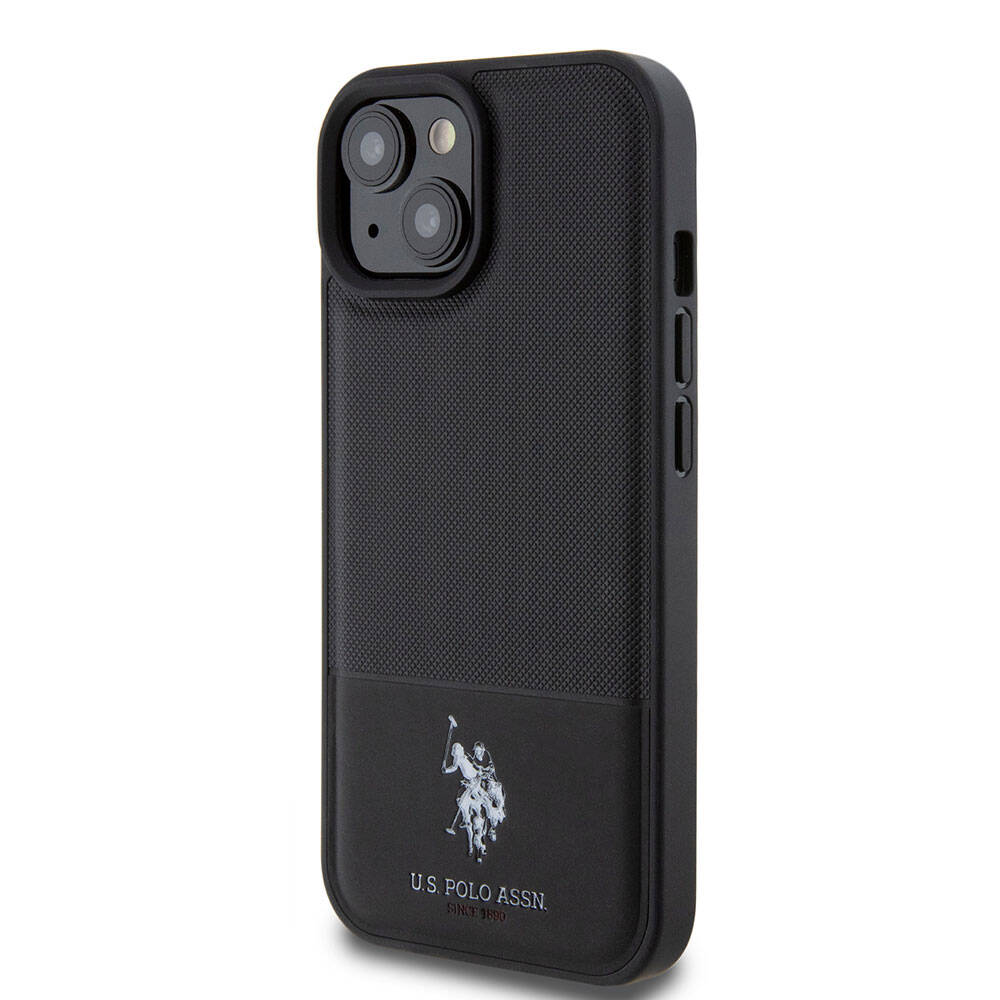 U.S. Polo Assn. iPhone 15 Orjinal Lisanslı Suni Deri Arka Yüzey Baskı Logolu Örgü Desenli Telefon Kılıfı - 9