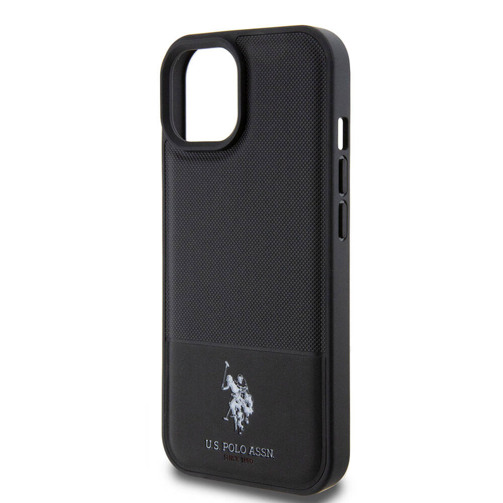 U.S. Polo Assn. iPhone 15 Orjinal Lisanslı Suni Deri Arka Yüzey Baskı Logolu Örgü Desenli Telefon Kılıfı - 13