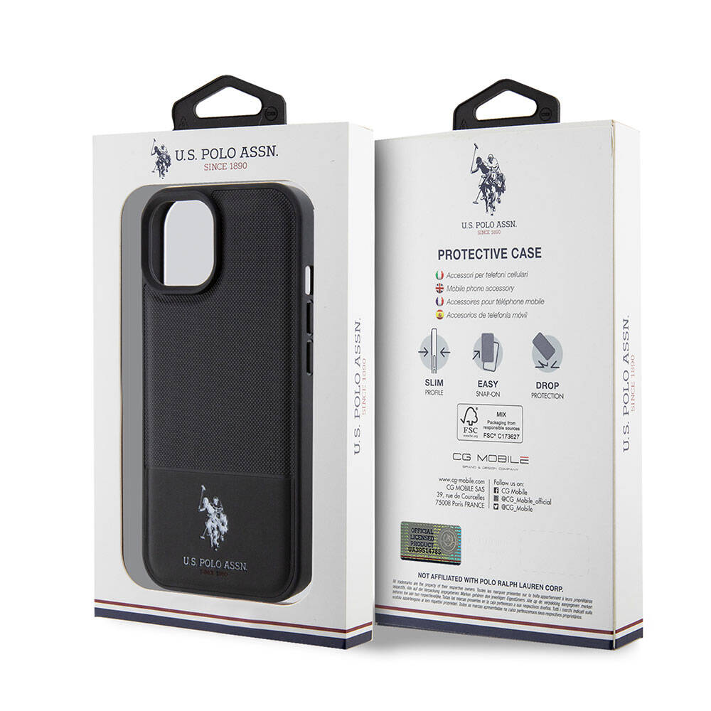 U.S. Polo Assn. iPhone 15 Orjinal Lisanslı Suni Deri Arka Yüzey Baskı Logolu Örgü Desenli Telefon Kılıfı - 15