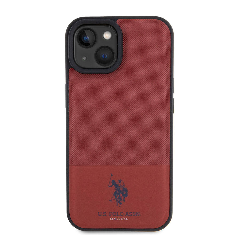 U.S. Polo Assn. iPhone 15 Orjinal Lisanslı Suni Deri Arka Yüzey Baskı Logolu Örgü Desenli Telefon Kılıfı - 24