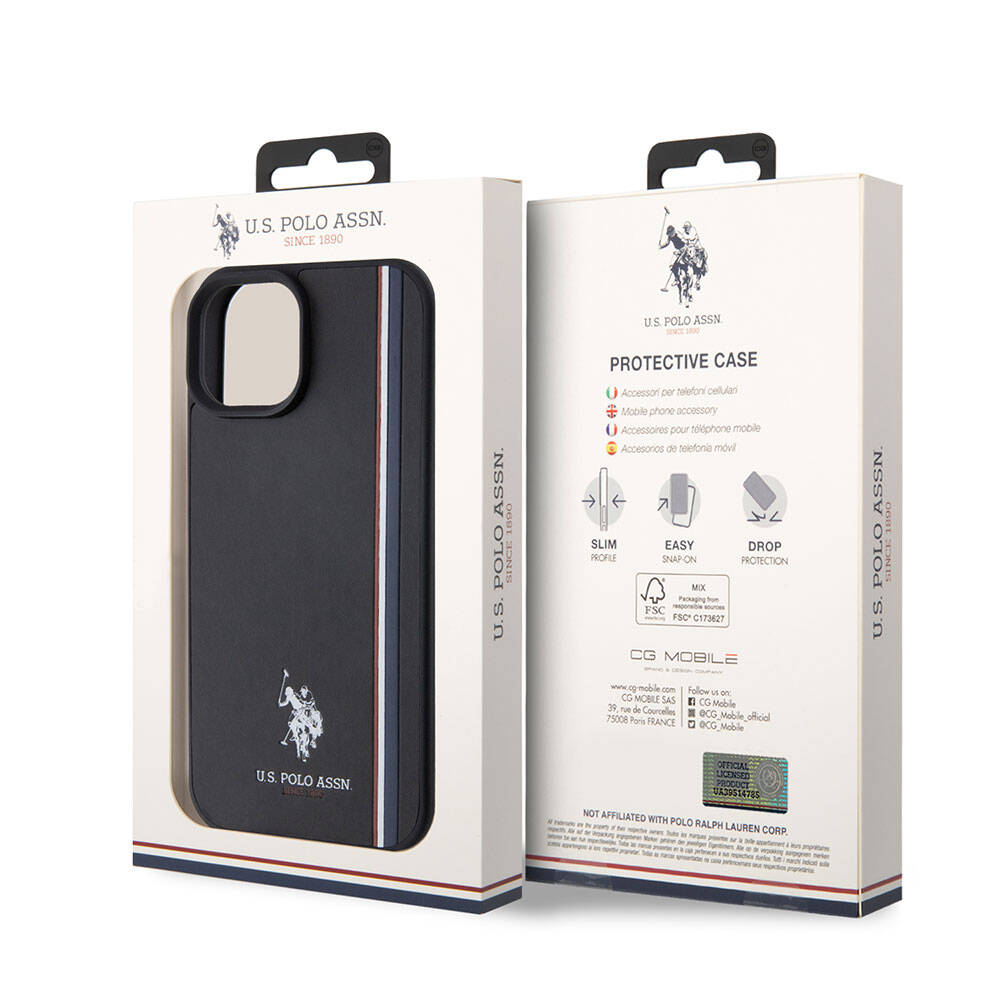 U.S. Polo Assn. iPhone 15 Orjinal Lisanslı Üç Renk Şerit Tasarımlı Baskı Logolu Telefon Kılıfı - 15